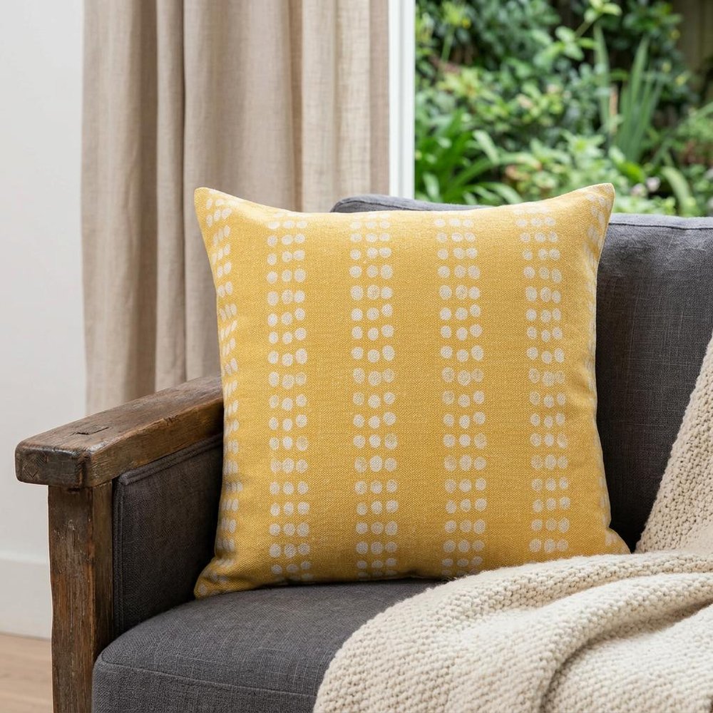 20" X 20" Yellow And White 100% Cotton Striped Zippered Pillow — view 1