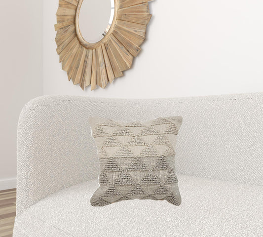 18" X 18" Gray and Beige Geometric Cotton Zippered Pillow FurniFindUSA