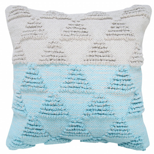 20" X 20" Bright Blue And Off-White 100% Cotton Geometric Zippered Pillow FurniFindUSA