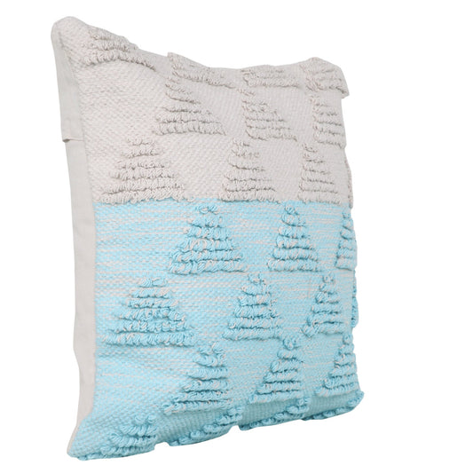 20" X 20" Bright Blue And Off-White 100% Cotton Geometric Zippered Pillow FurniFindUSA