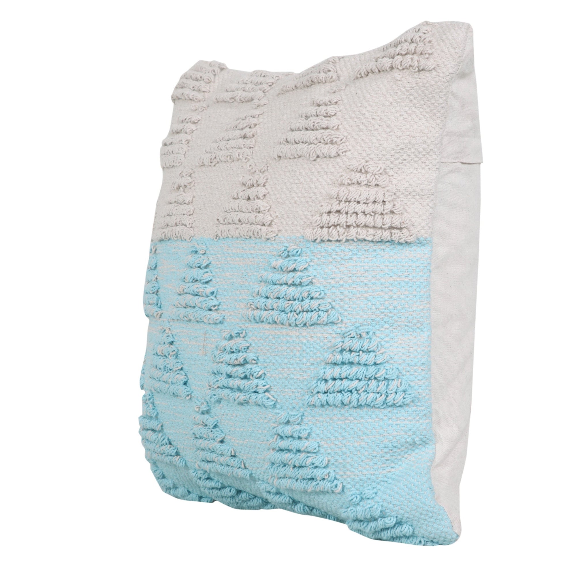 20" X 20" Bright Blue And Off-White 100% Cotton Geometric Zippered Pillow FurniFindUSA