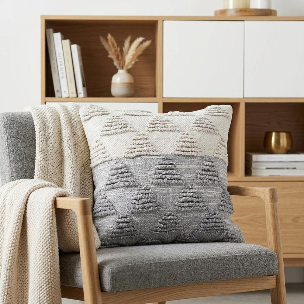 20" X 20" Heathered Gray And Off-White 100% Cotton Geometric Zippered Pillow — view 1