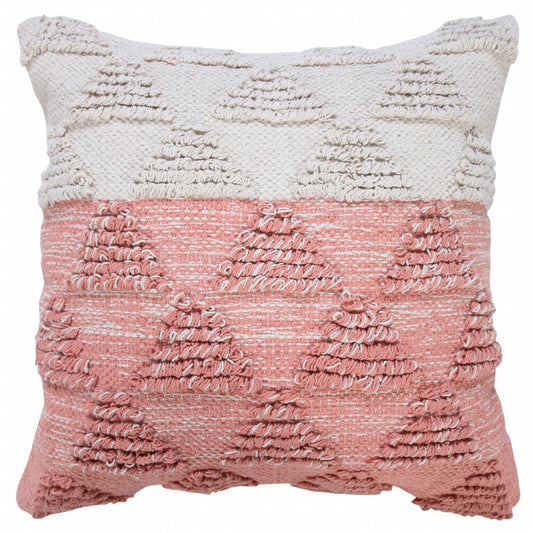 20" X 20" Pink And Off-White 100% Cotton Geometric Zippered Pillow FurniFindUSA