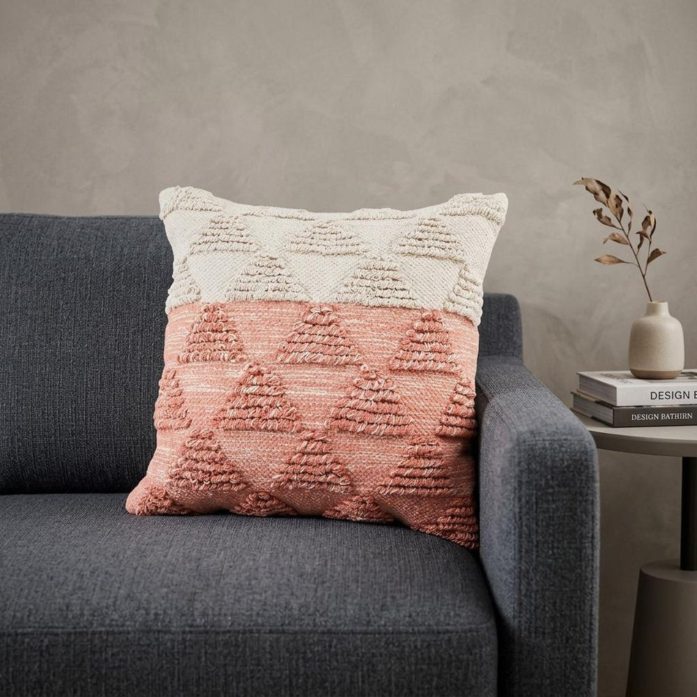 20" Off White And Pink Geometric Cotton Throw Pillow — view 2