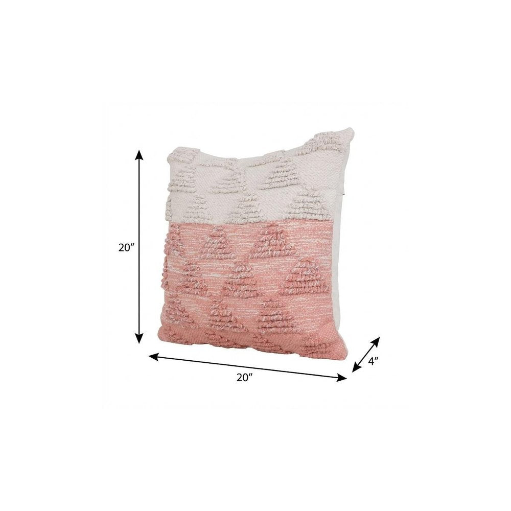 20" Off White And Pink Geometric Cotton Throw Pillow