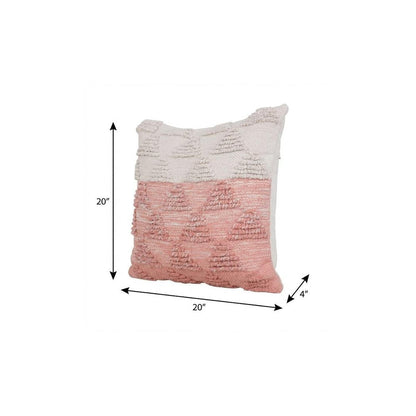 20" Off White And Pink Geometric Cotton Throw Pillow