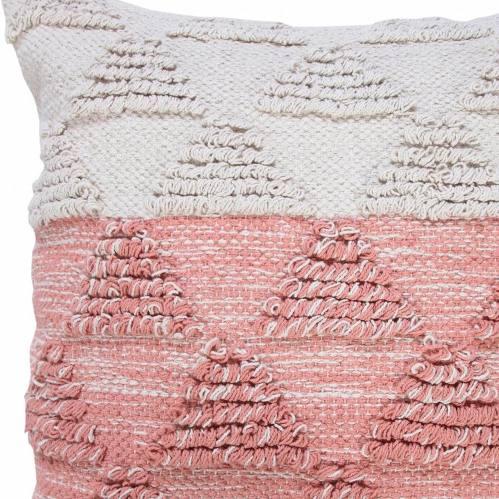 20" Off White And Pink Geometric Cotton Throw Pillow HomeRoots