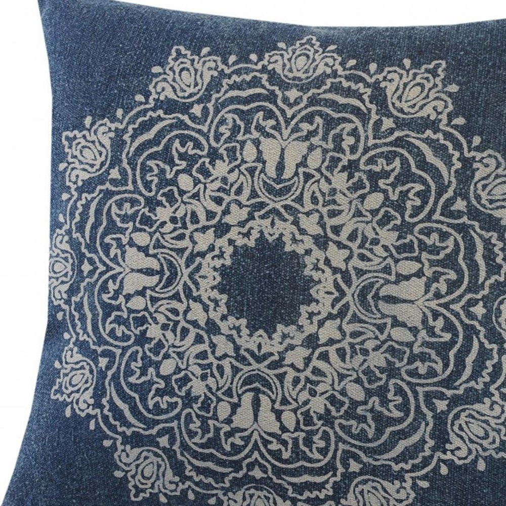 20" X 20" Blue And White 100% Cotton Geometric Zippered Pillow — view 5