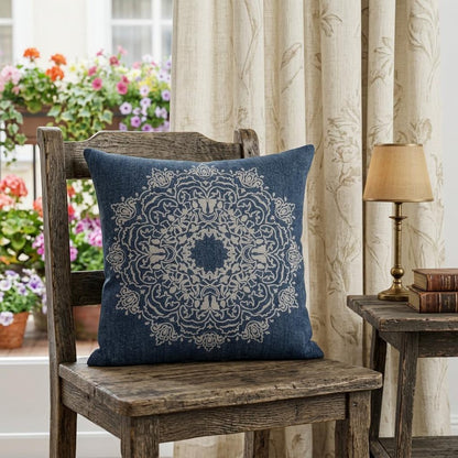 20" X 20" Blue And White 100% Cotton Geometric Zippered Pillow HomeRoots