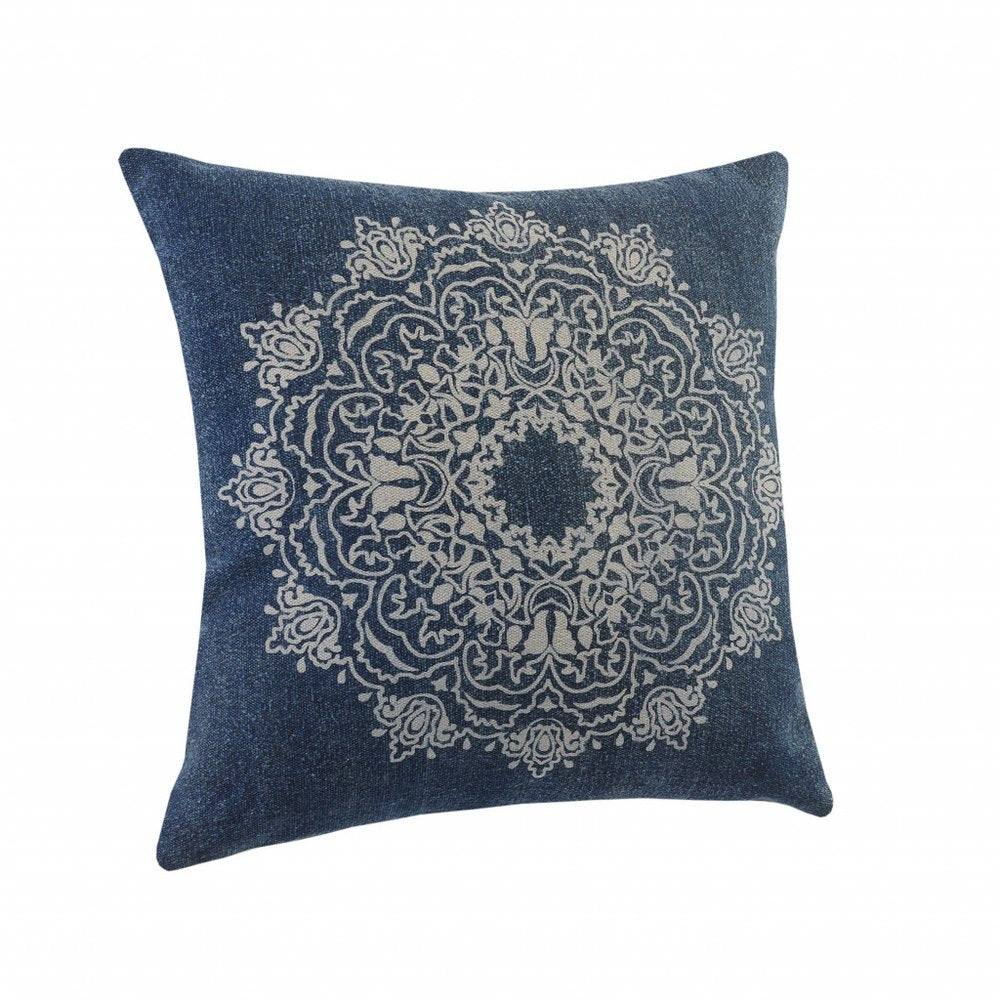 20" X 20" Blue And White 100% Cotton Geometric Zippered Pillow HomeRoots