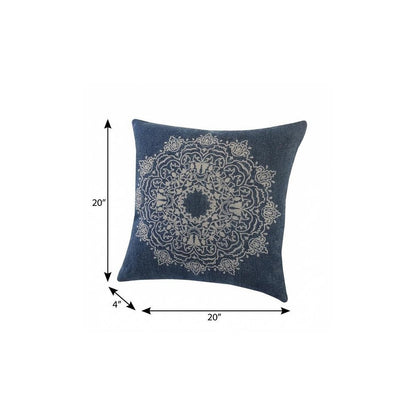 20" X 20" Blue And White 100% Cotton Geometric Zippered Pillow HomeRoots