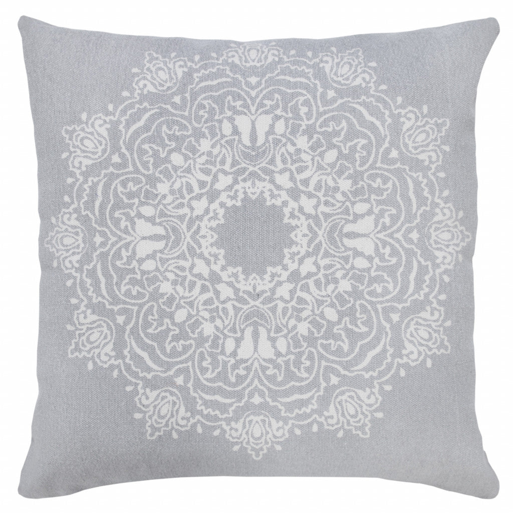 20" X 20" Pale Gray And White 100% Cotton Geometric Zippered Pillow FurniFindUSA
