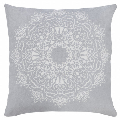 20" X 20" Pale Gray And White 100% Cotton Geometric Zippered Pillow FurniFindUSA