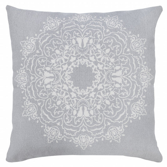 20" X 20" Pale Gray And White 100% Cotton Geometric Zippered Pillow FurniFindUSA