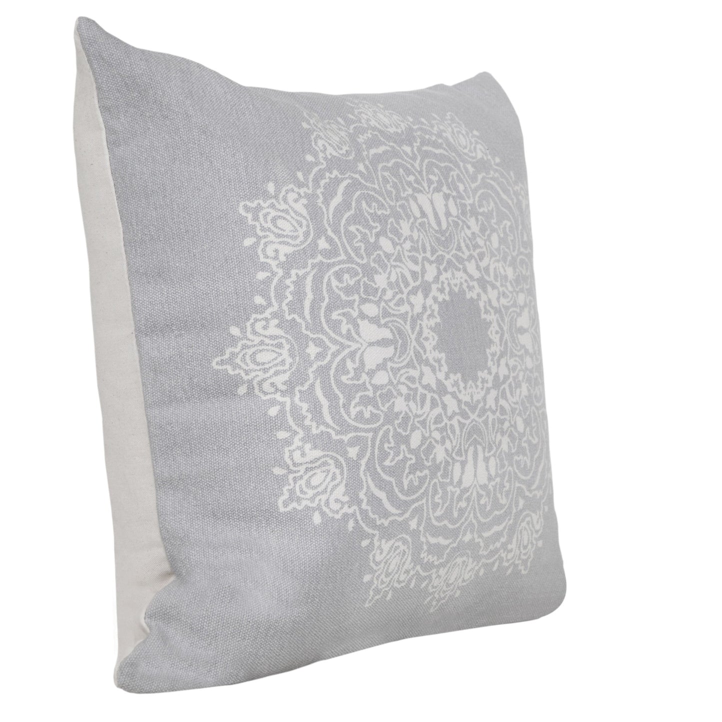 20" X 20" Pale Gray And White 100% Cotton Geometric Zippered Pillow FurniFindUSA
