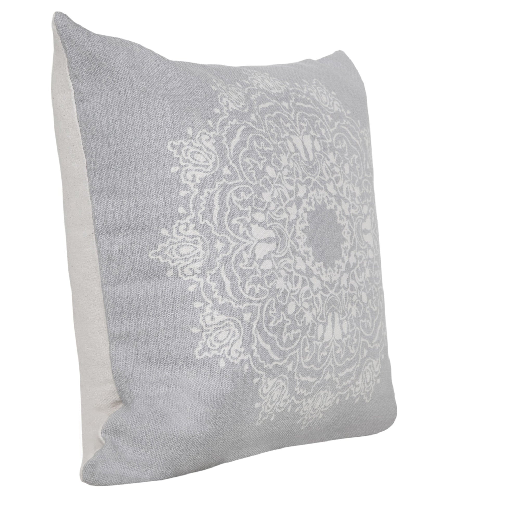 20" X 20" Pale Gray And White 100% Cotton Geometric Zippered Pillow FurniFindUSA