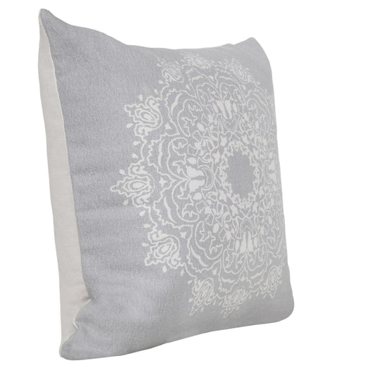 20" X 20" Pale Gray And White 100% Cotton Geometric Zippered Pillow FurniFindUSA