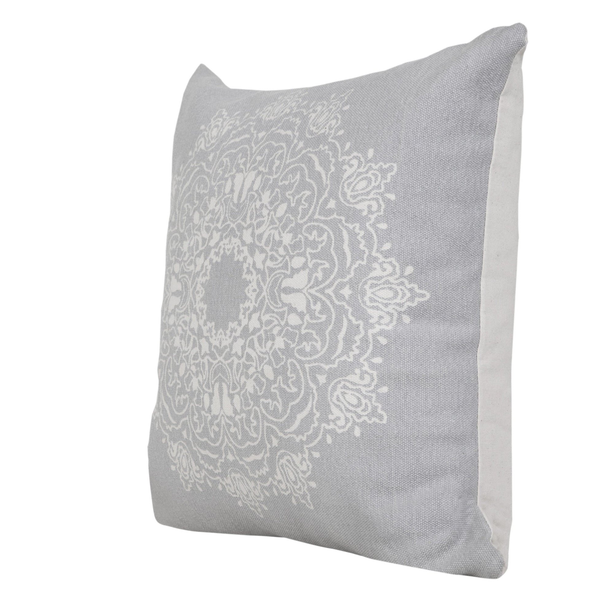 20" X 20" Pale Gray And White 100% Cotton Geometric Zippered Pillow FurniFindUSA