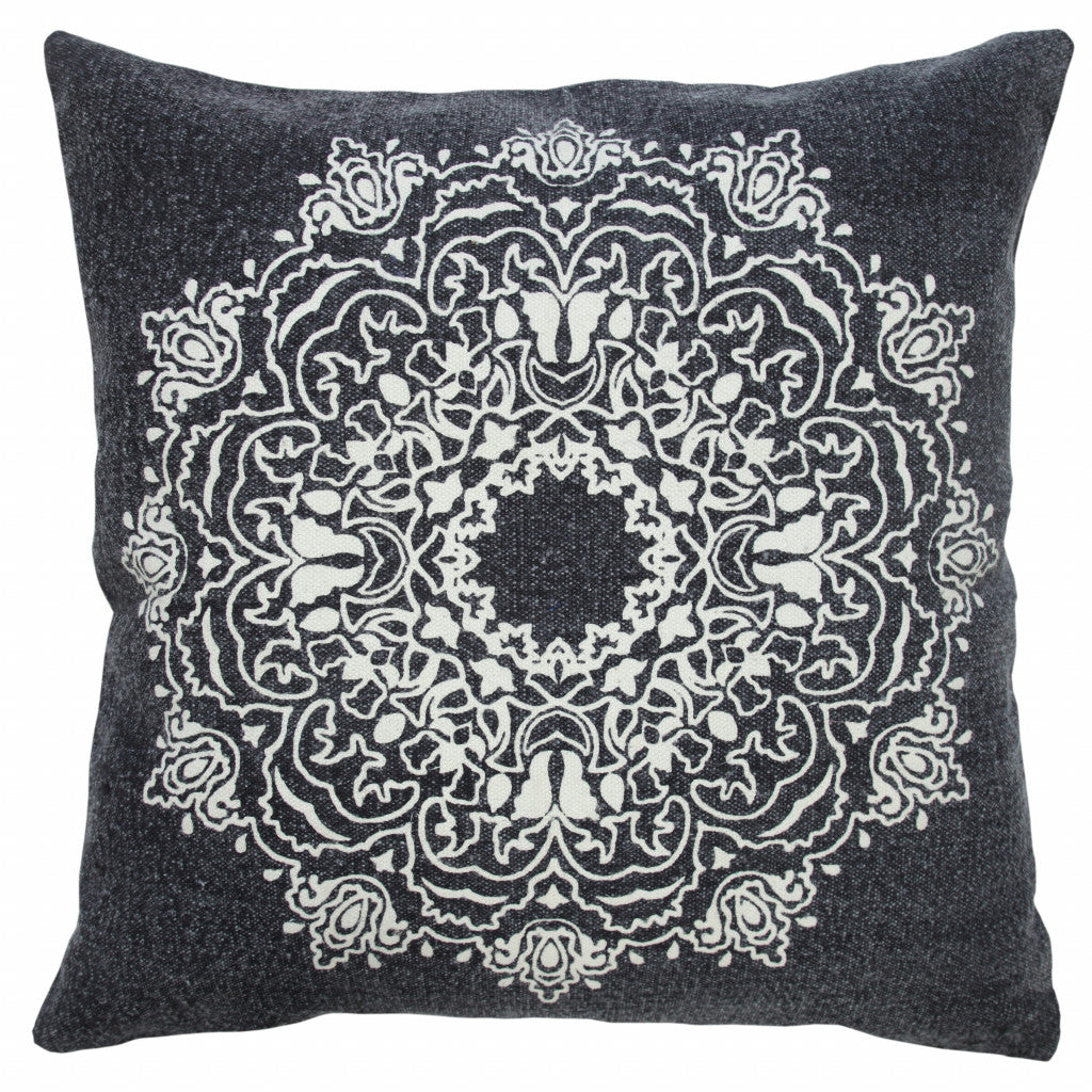 20" X 20" Jet Black And White 100% Cotton Geometric Zippered Pillow FurniFindUSA