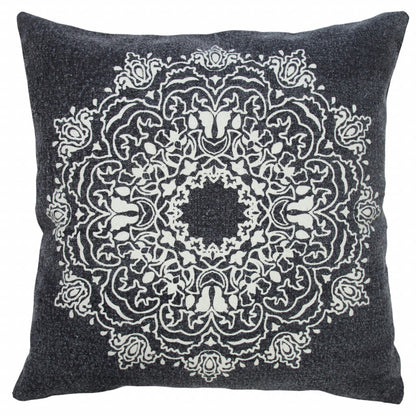 20" X 20" Jet Black And White 100% Cotton Geometric Zippered Pillow FurniFindUSA