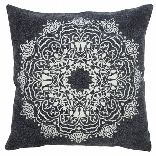 20" X 20" Jet Black And White 100% Cotton Geometric Zippered Pillow FurniFindUSA