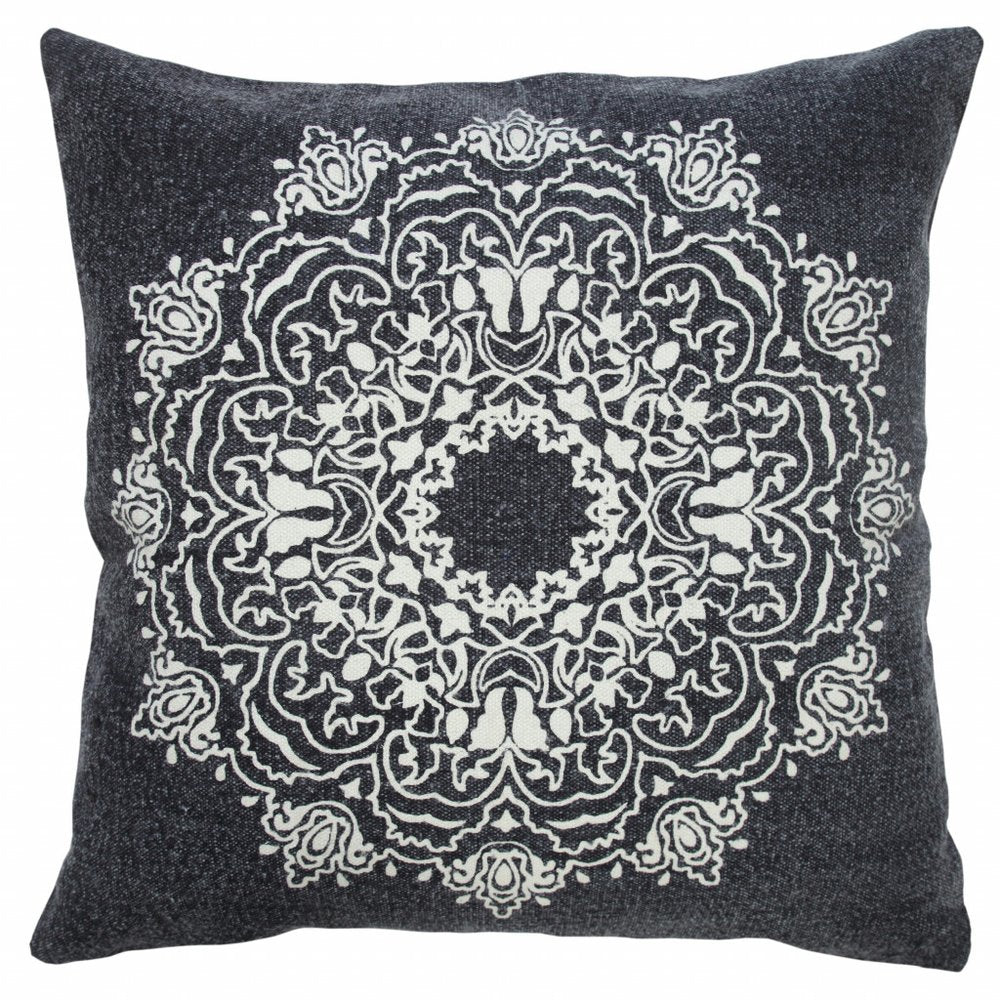 20" X 20" Jet Black And White 100% Cotton Geometric Zippered Pillow HomeRoots