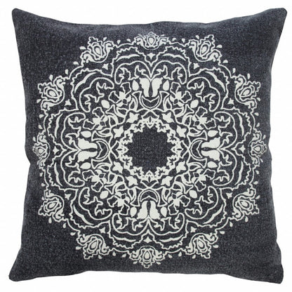 20" X 20" Jet Black And White 100% Cotton Geometric Zippered Pillow HomeRoots