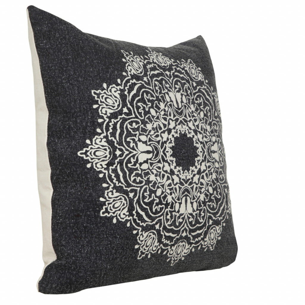 20" X 20" Jet Black And White 100% Cotton Geometric Zippered Pillow FurniFindUSA
