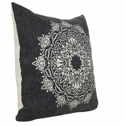 20" X 20" Jet Black And White 100% Cotton Geometric Zippered Pillow FurniFindUSA