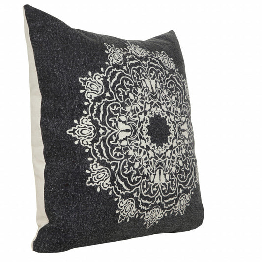 20" X 20" Jet Black And White 100% Cotton Geometric Zippered Pillow FurniFindUSA