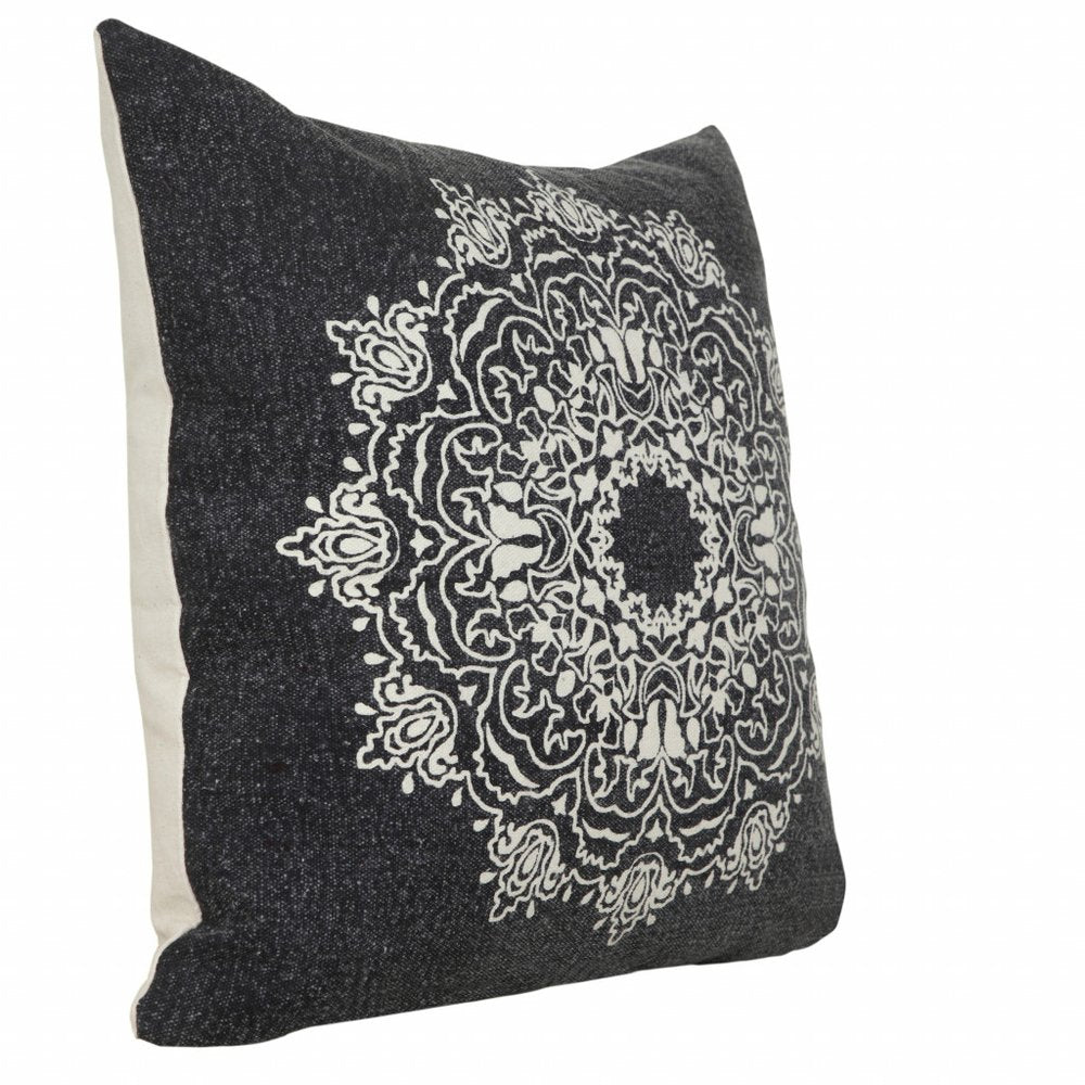 20" X 20" Jet Black And White 100% Cotton Geometric Zippered Pillow HomeRoots