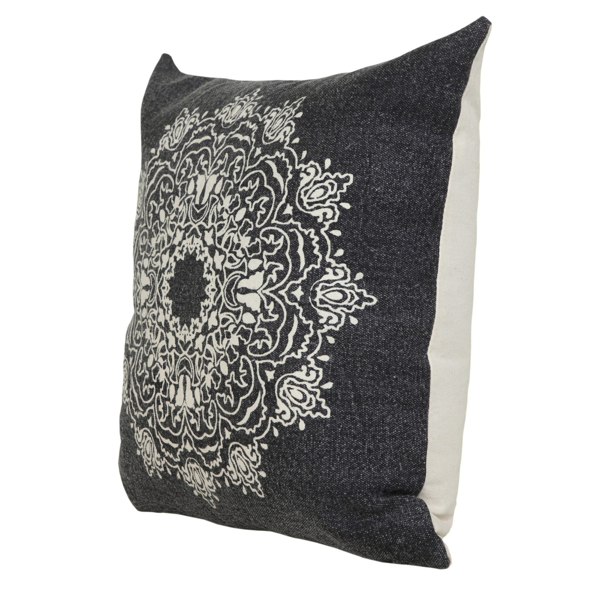 20" X 20" Jet Black And White 100% Cotton Geometric Zippered Pillow FurniFindUSA