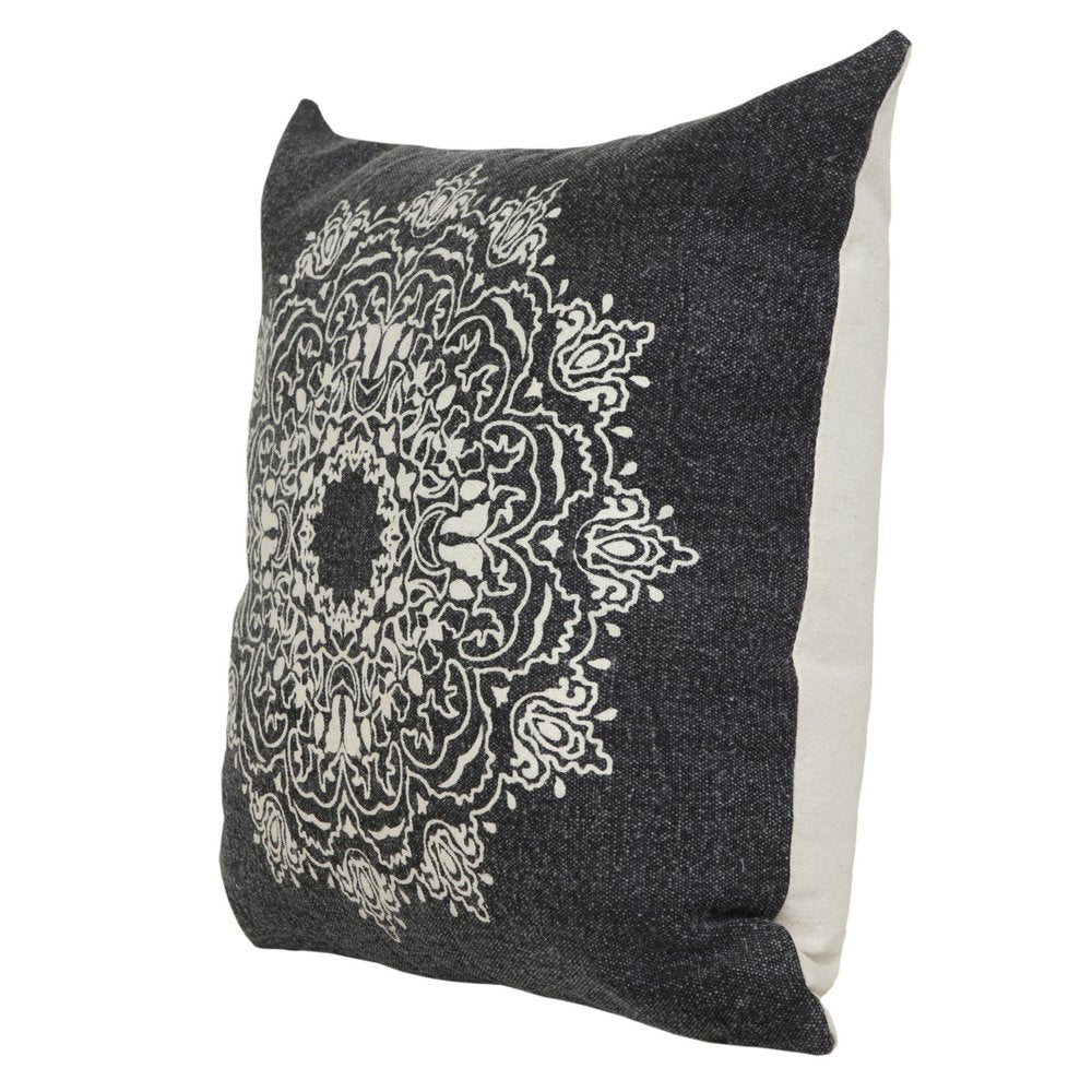 20" X 20" Jet Black And White 100% Cotton Geometric Zippered Pillow — view 4