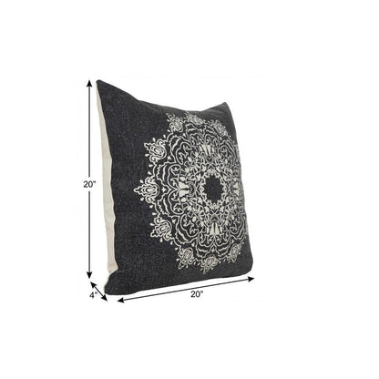 20" X 20" Jet Black And White 100% Cotton Geometric Zippered Pillow HomeRoots