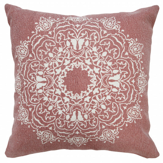 20" X 20" Dusty Rose And White 100% Cotton Geometric Zippered Pillow FurniFindUSA