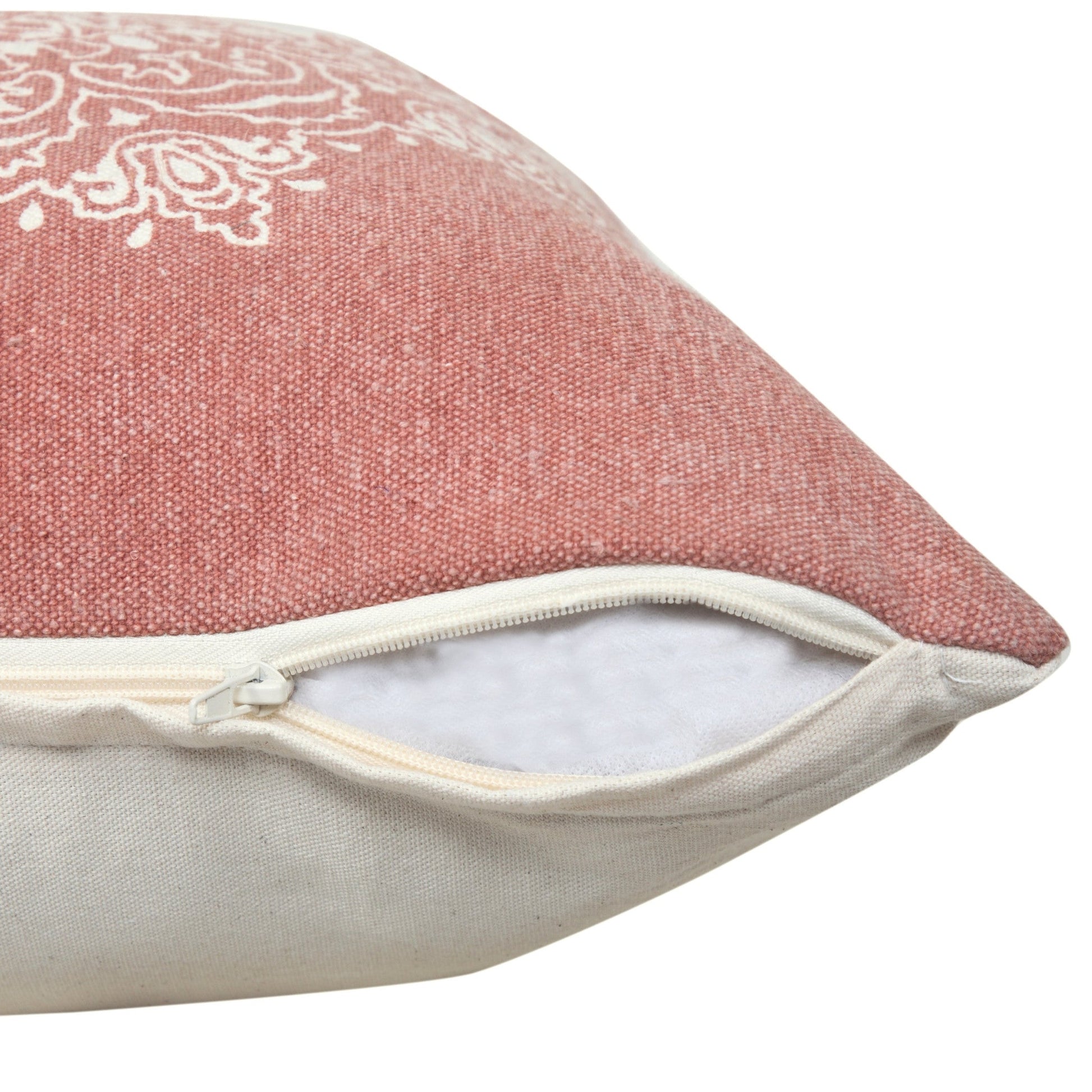 20" X 20" Dusty Rose And White 100% Cotton Geometric Zippered Pillow FurniFindUSA