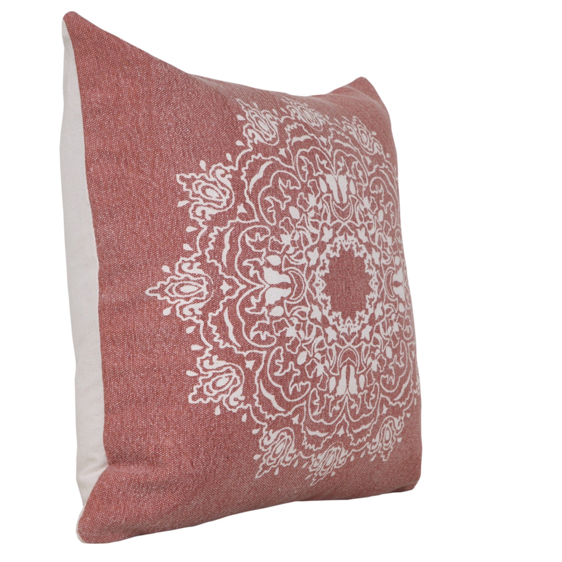 20" X 20" Dusty Rose And White 100% Cotton Geometric Zippered Pillow FurniFindUSA