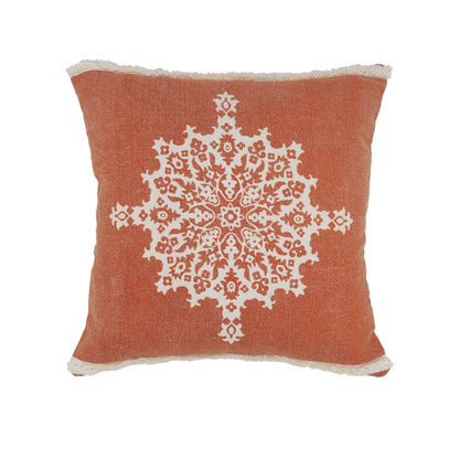20" X 20" Orange And Off-White 100% Cotton Geometric Zippered Pillow FurniFindUSA