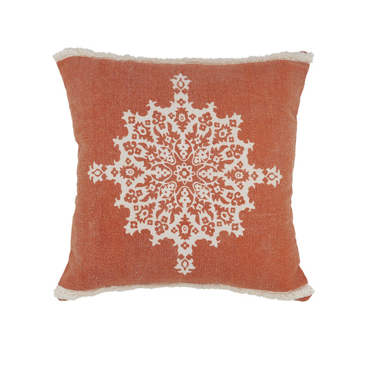 20" X 20" Orange And Off-White 100% Cotton Geometric Zippered Pillow FurniFindUSA