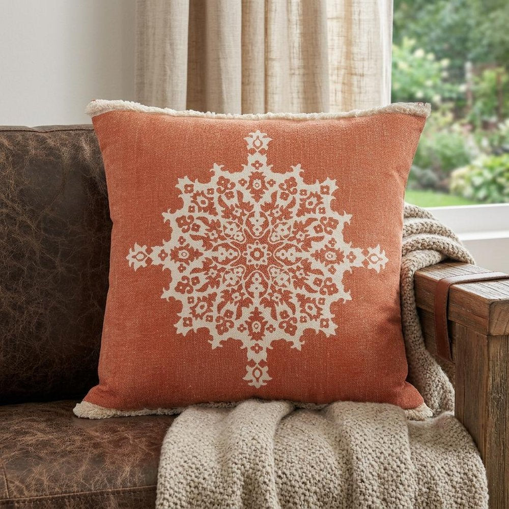 20" Orange and Off White Throw Pillow — view 5