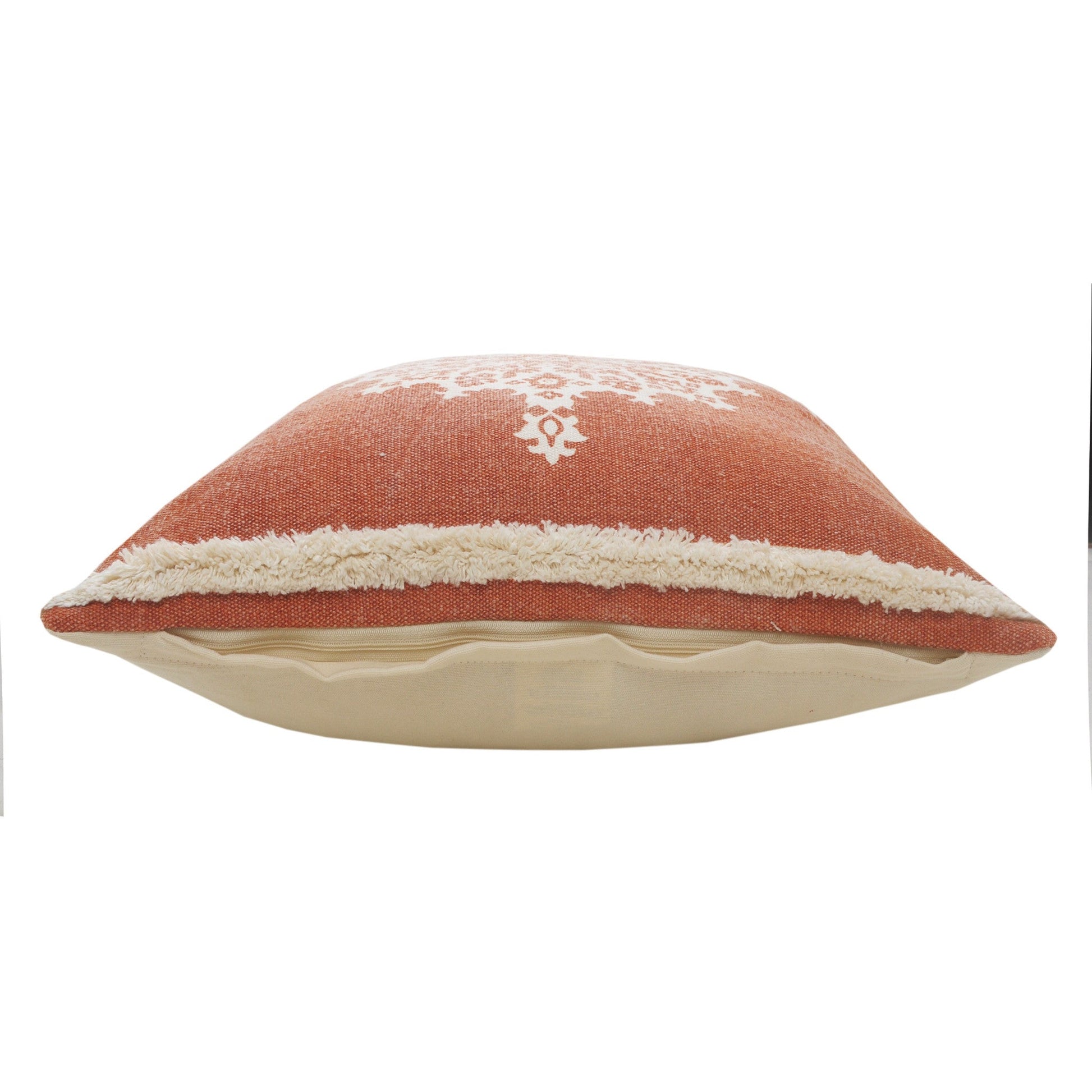 20" X 20" Orange And Off-White 100% Cotton Geometric Zippered Pillow FurniFindUSA