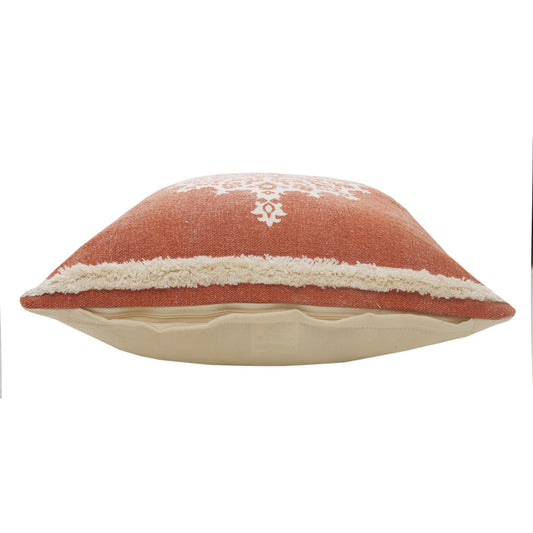 20" X 20" Orange And Off-White 100% Cotton Geometric Zippered Pillow FurniFindUSA