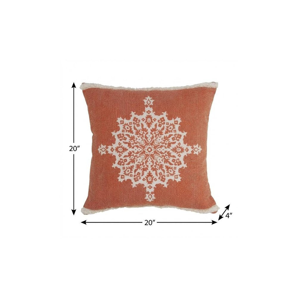 20" Orange and Off White Throw Pillow — view 6
