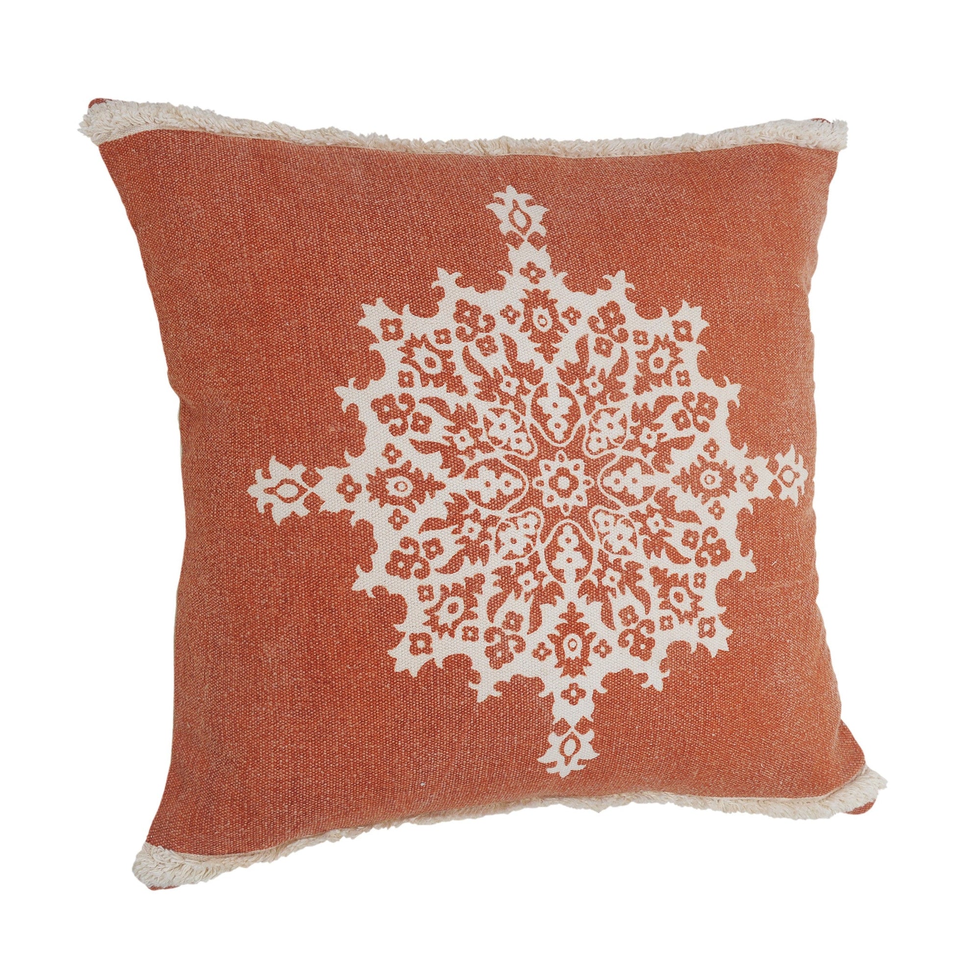 20" X 20" Orange And Off-White 100% Cotton Geometric Zippered Pillow FurniFindUSA