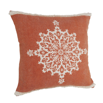 20" X 20" Orange And Off-White 100% Cotton Geometric Zippered Pillow FurniFindUSA