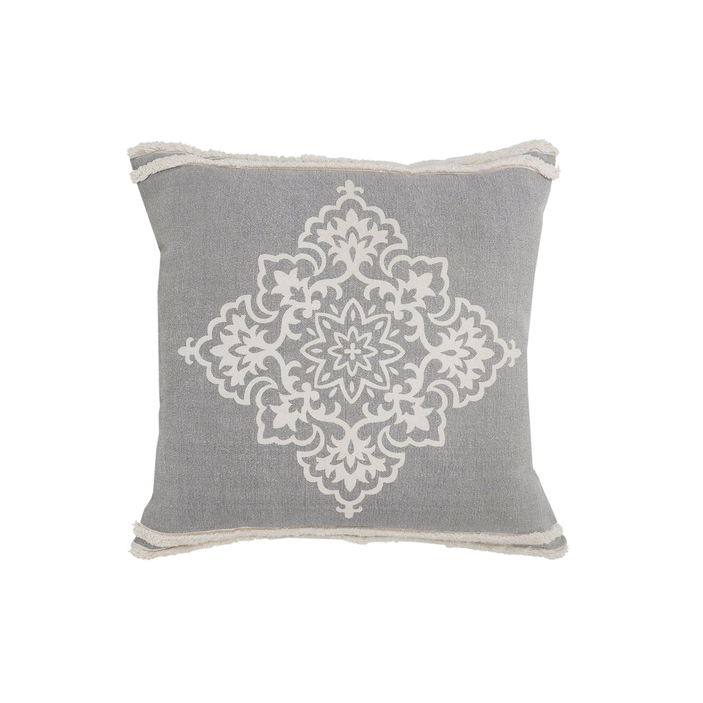 24" X 24" Light Gray And White 100% Cotton Geometric Zippered Pillow FurniFindUSA