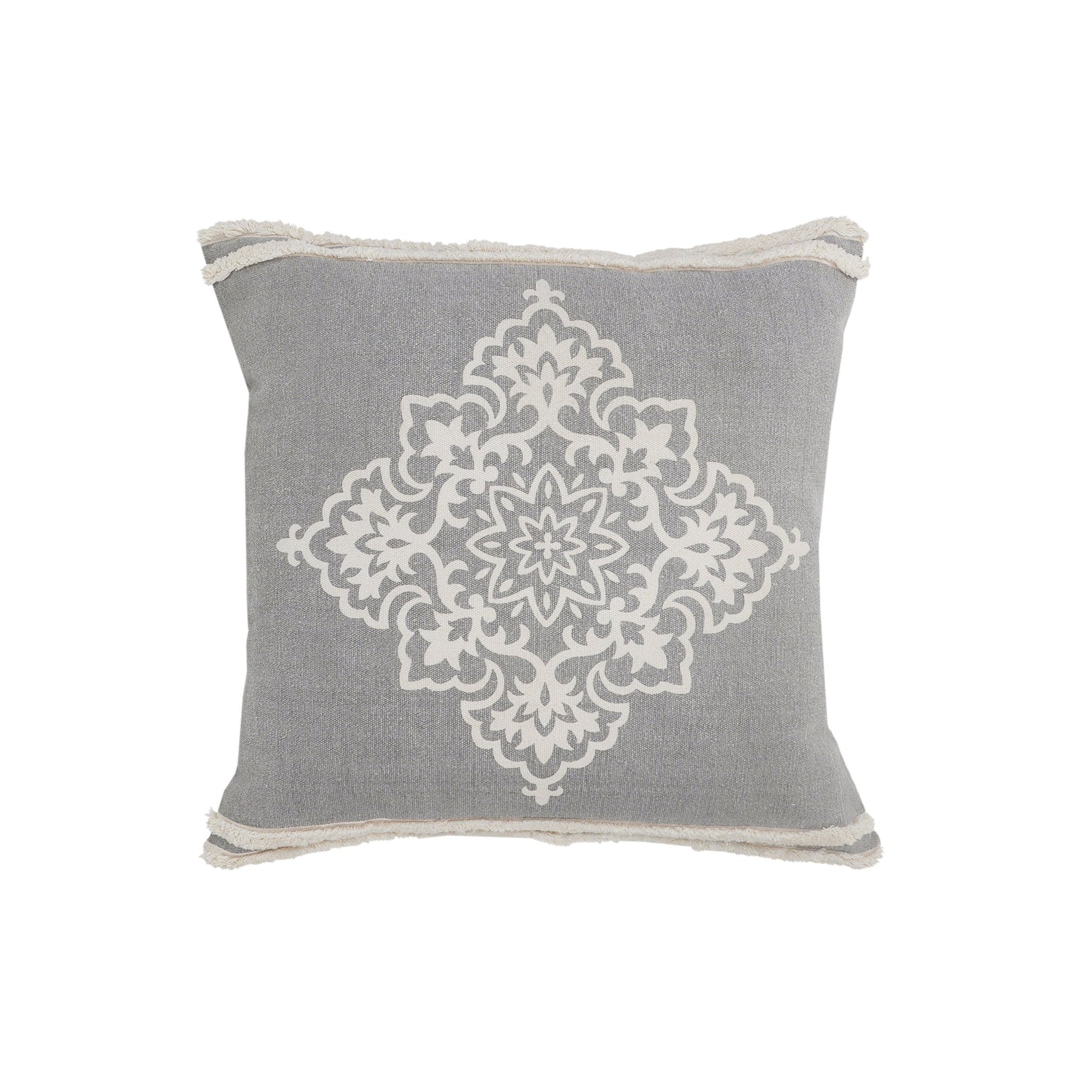 24" X 24" Light Gray And White 100% Cotton Geometric Zippered Pillow FurniFindUSA