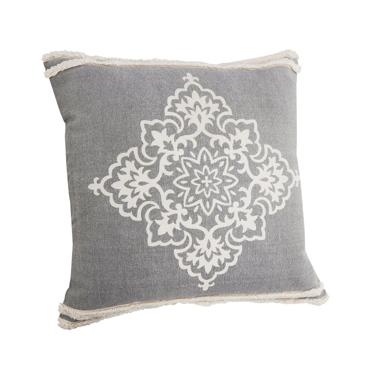 24" X 24" Light Gray And White 100% Cotton Geometric Zippered Pillow FurniFindUSA