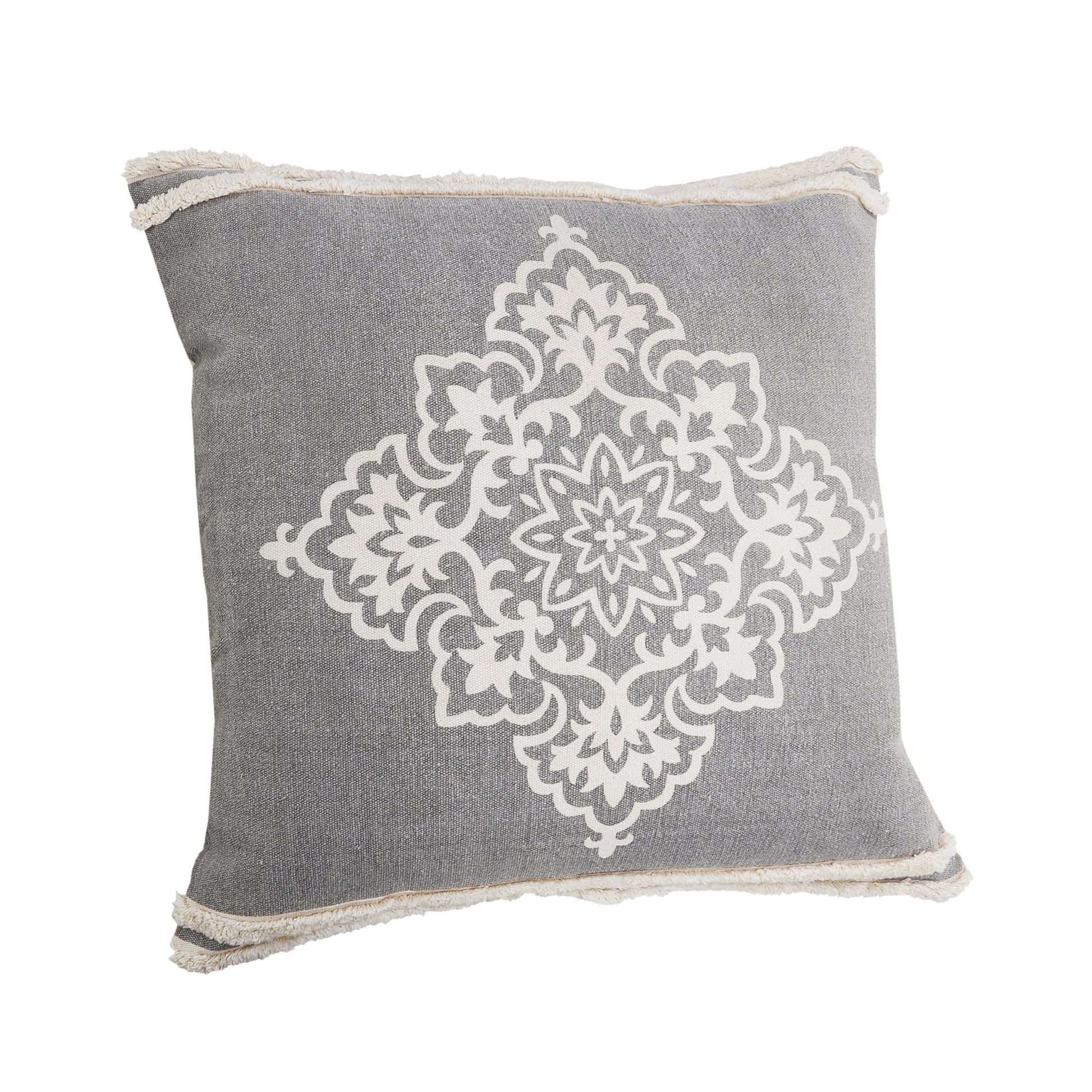 24" X 24" Light Gray And White 100% Cotton Geometric Zippered Pillow FurniFindUSA