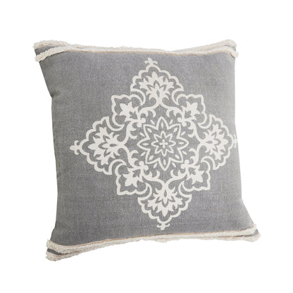 24" X 24" Light Gray And White 100% Cotton Geometric Zippered Pillow FurniFindUSA